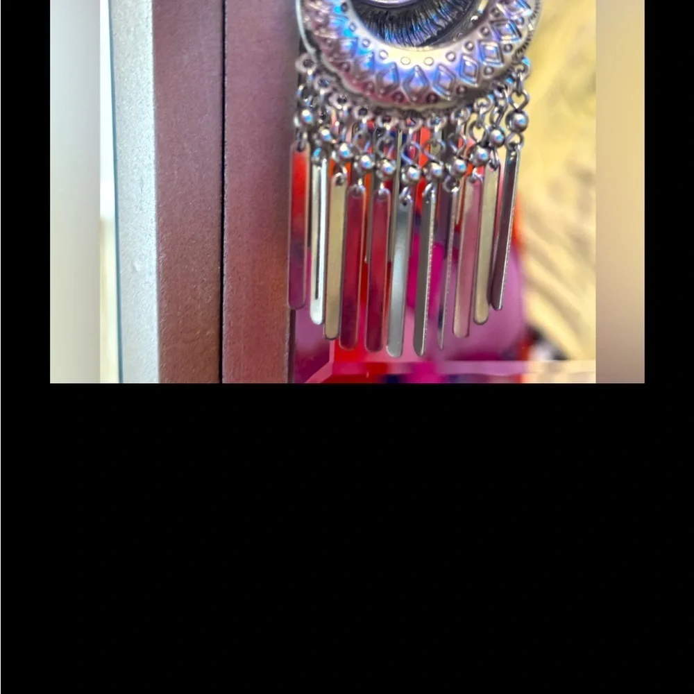 Chico's Silver Tone Crescent Dangle Earrings - Boho Chic Fringe
